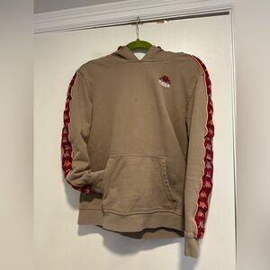Kappa Apet 2 Tan Red Pullover Hoodie Omini Logo Sleeve Taping Kangaroo Pocket